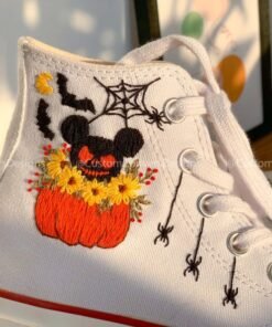 Embroidered Converse/Floral Converse/Halloween Converse/Embroidered Sneakers Basket Of Pumpkins And Sunflowers